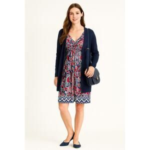 St Johns Bay Womens Dress S Paisley Sleeveless Navy Red V Neck Summer